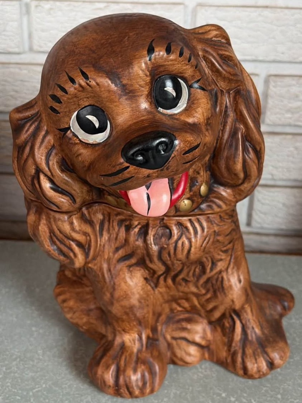 Vintage 1960s Cocker Spaniel Dog Cookie Jar USA Pottery Kitsch Big Eyes